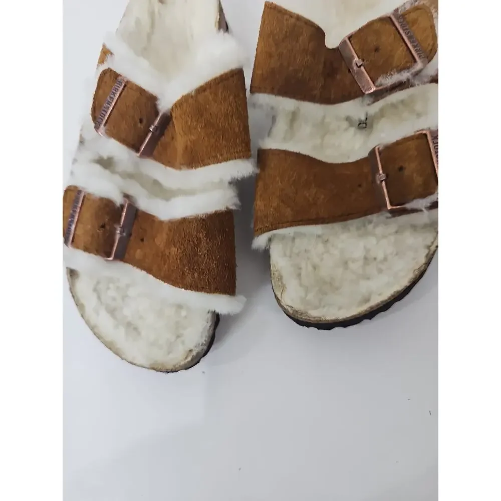 Birkenstock Arizona Shearling Suede Buckle Sandals Size 38/ 7